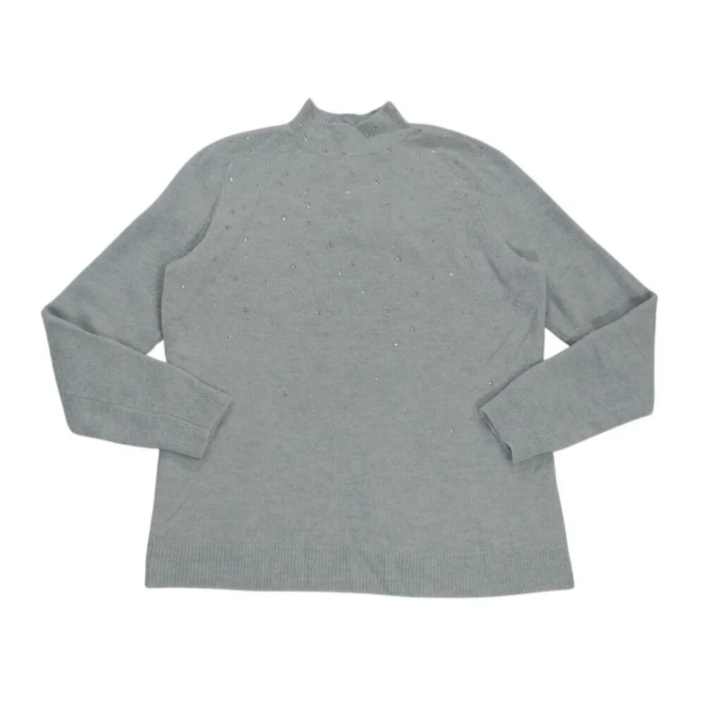 Elle women's blue long sleeve pearl embellished sweater, size L.